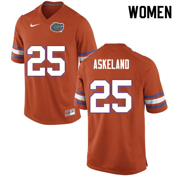 Women #25 Erik Askeland Florida Gators College Football Jersey Orange